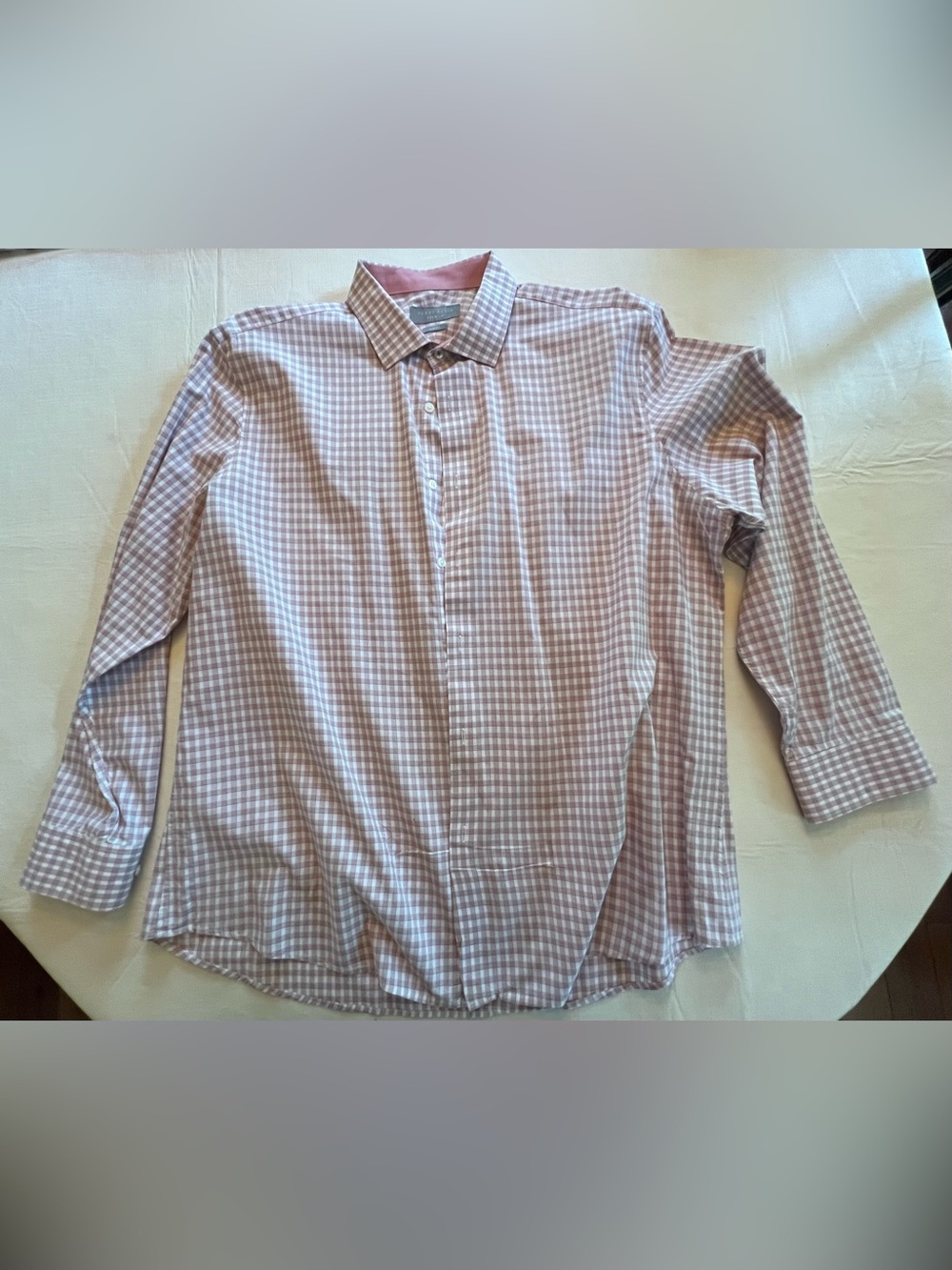 Men’s Perry Ellis Dark Red White Check Long Sleeve Dress Shirt 18/34 35